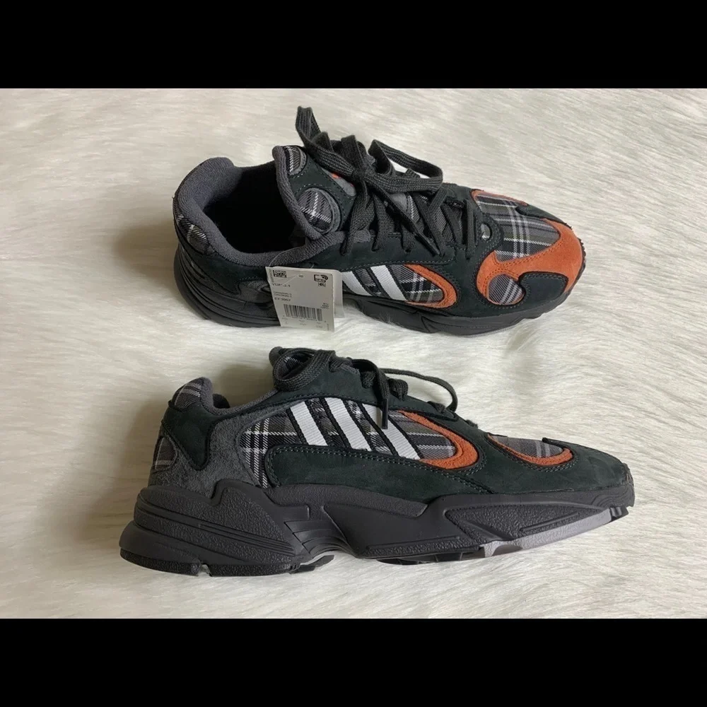 Adidas Mens Yung-1 Plaid Solid Grey Orange Shoes
